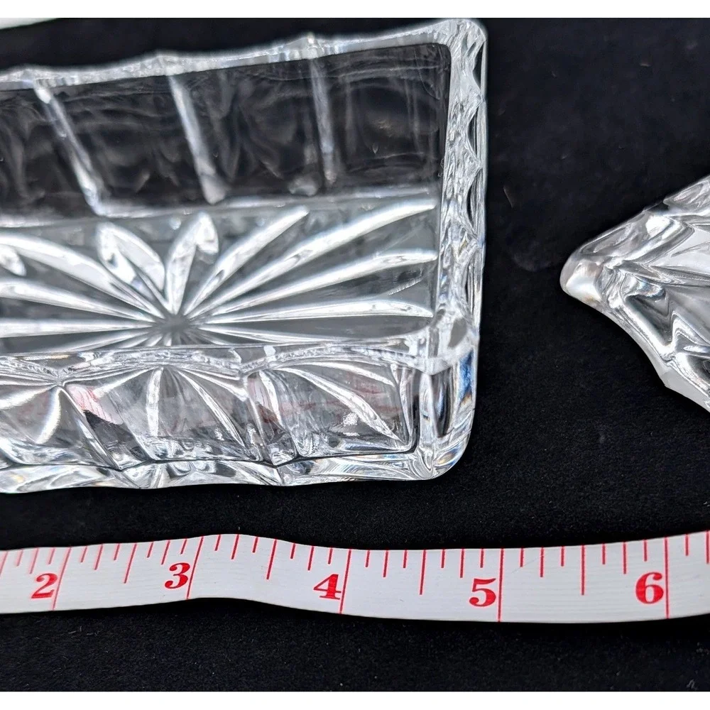 Vintage Clear Pressed Glass Trinket Box Starburst Sunburst Rectangular Lid 5in